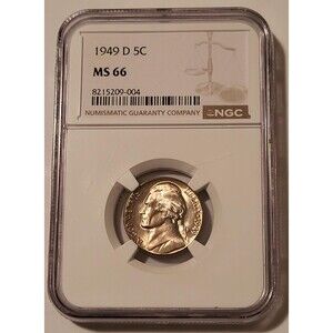 1949 D Jefferson Nickel MS66 NGC Toning